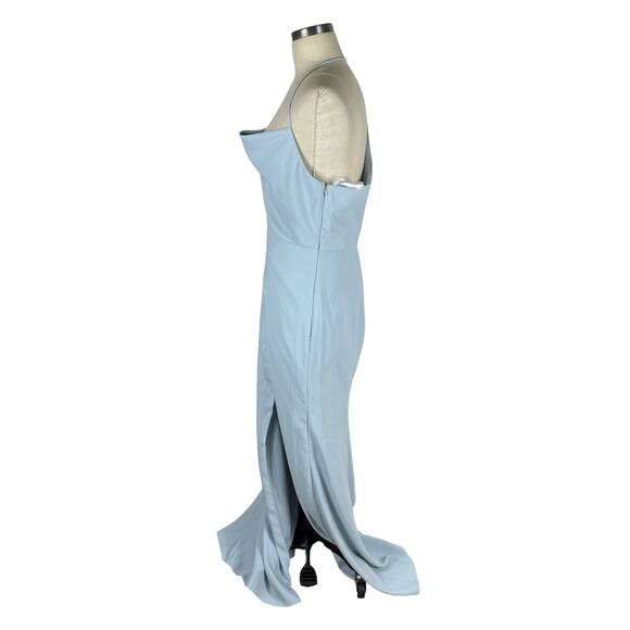 AFTER SIX 6849 One-Shoulder Draped Cowl-Neck Maxi Dress Mist Light Blue Size 8 - Picture 3 of 8